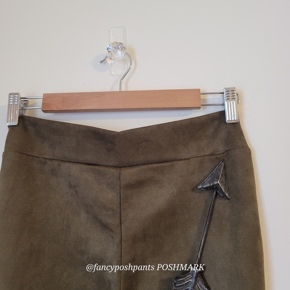 Cotton blend brushed legging pants hidden zipper coset gromet sage green vegan - Picture 17 of 17